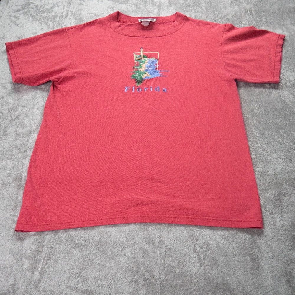 Vtg Time Square Denver Co USA Sportswear Florida Embriodered Men Large Red Shirt